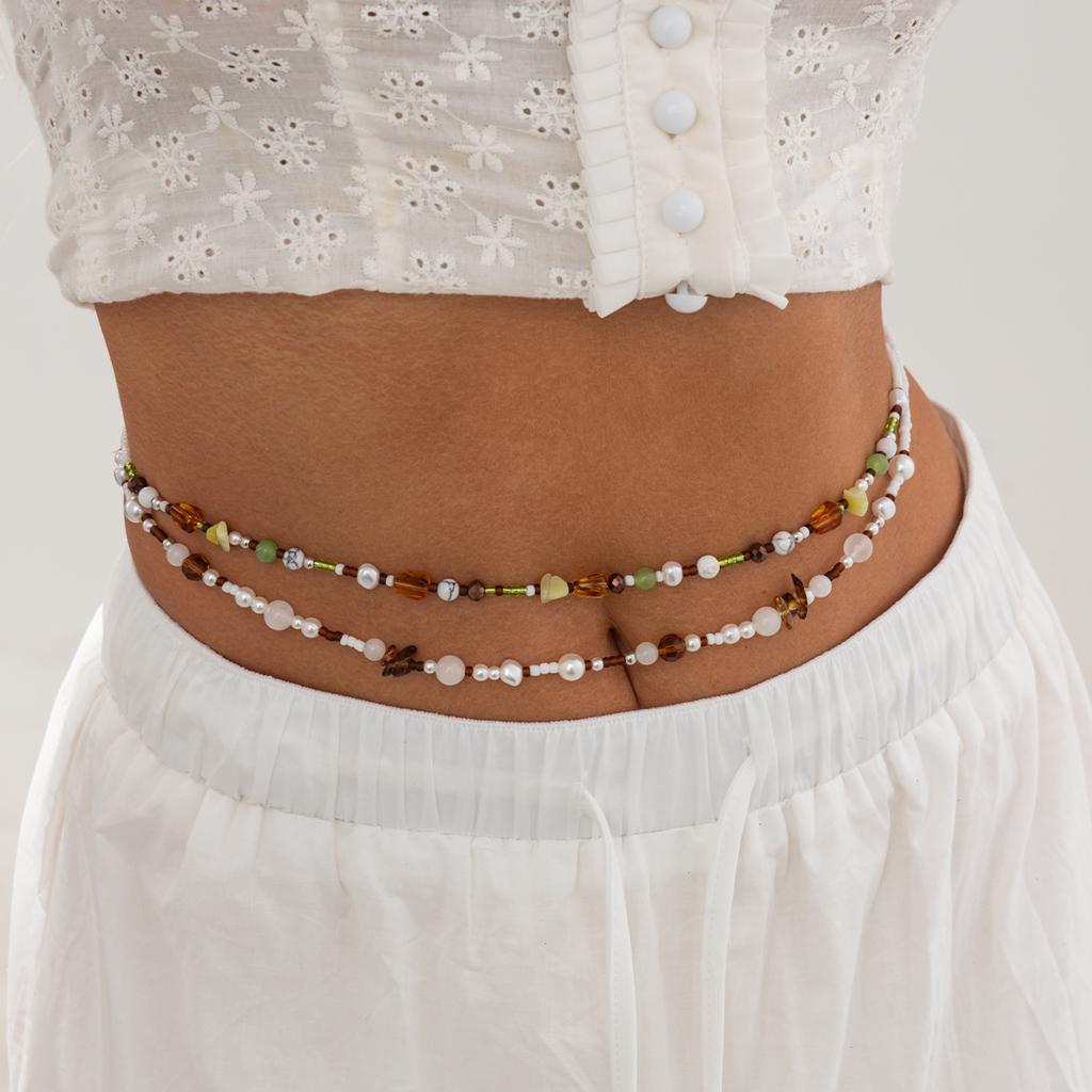 Ingemark 2Pcs/Set Boho Trendy Summer Bikini Sexy Waist Belly Chain Women Multilayer Vintage Rice Beads Body Chain Charm Jewelry