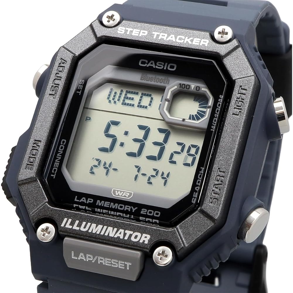 Casio WS-B1000-2AV Цифровые часы с Bluetooth, Синхронизация с мобильным телефоном, Шагомер, Мужские, Темно-синий Серый