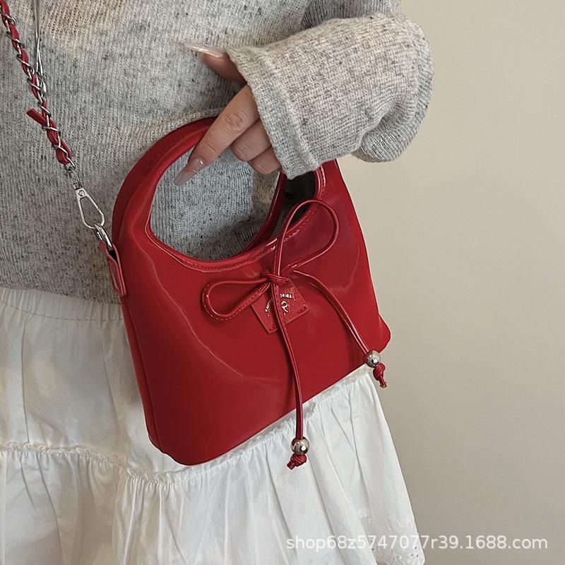 Gentle and Sweet Strap Bow Handbag 2025 Summer New Korean Light Luxury Niche Shoulder Messenger Bag