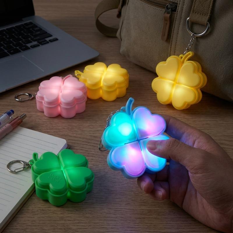Stress Relief LED Keychain with Four-Leaf Clover Design Clickable Buttons for Everyday Use