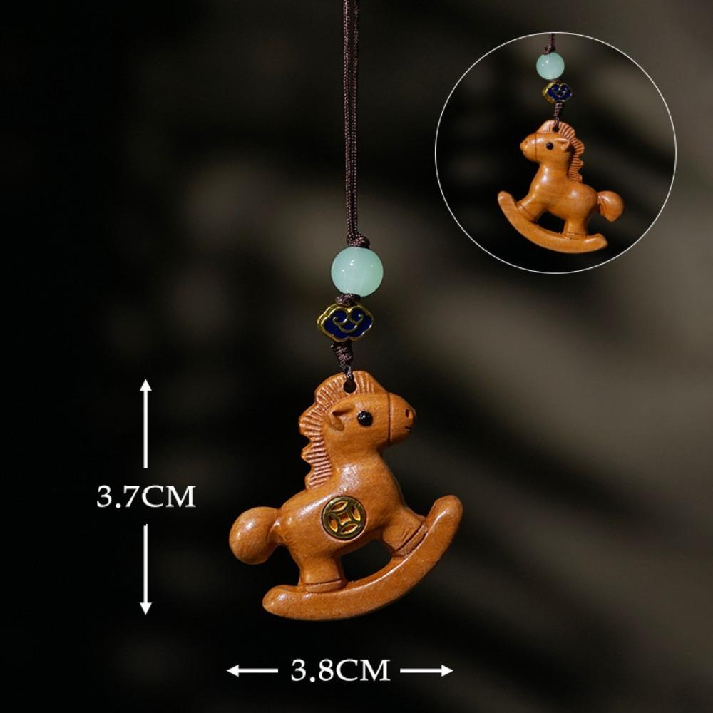 Traditional Horse Keychain Wooden Zodiac Key Ring Chinese Style Mobile Phone Chain New Year Gift