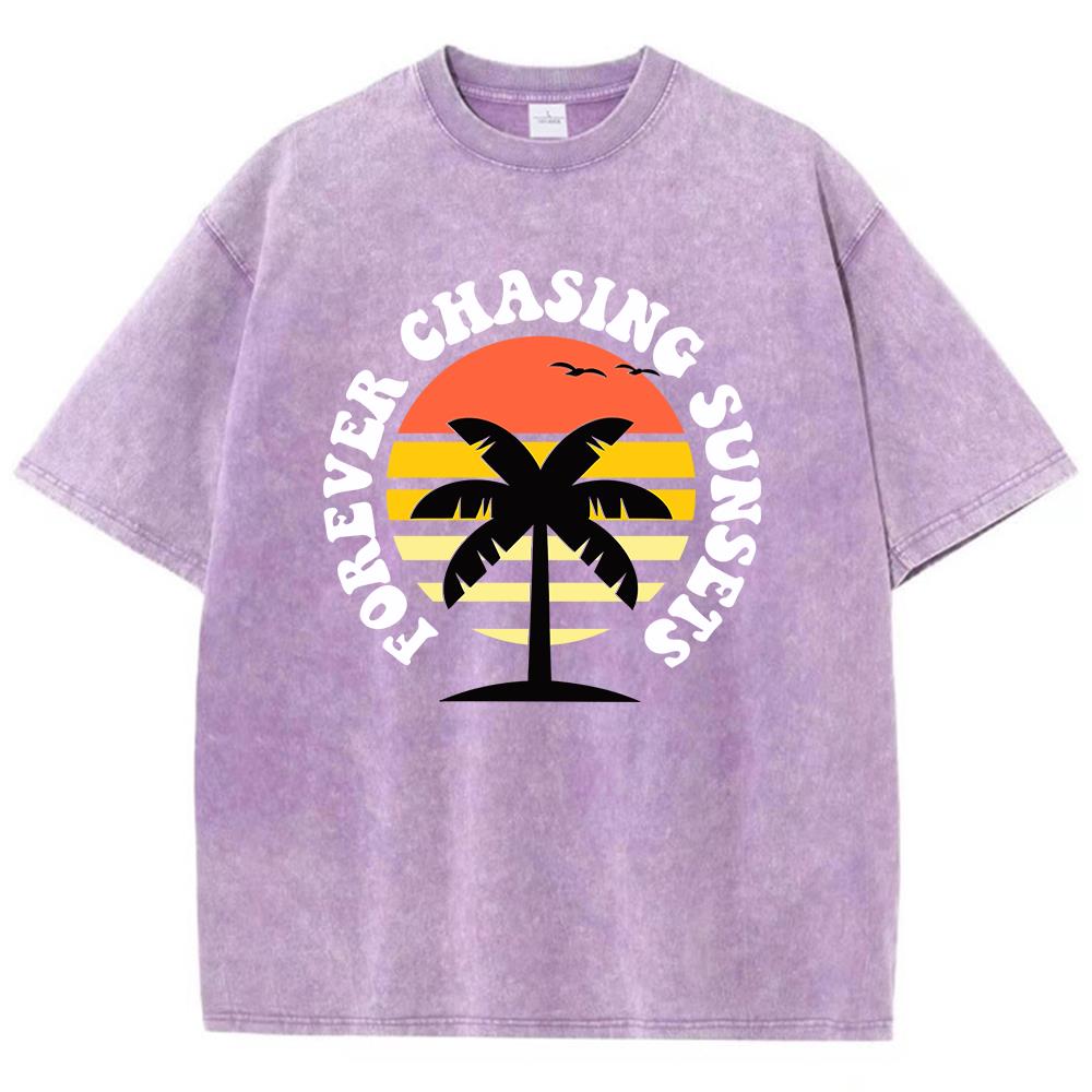 Принт «Вечно в погоне за закатами» Мужские футболки Графичная крутая футболка Высококачественная футболка оверсайз Комфортная мягкая с коротким рукавом