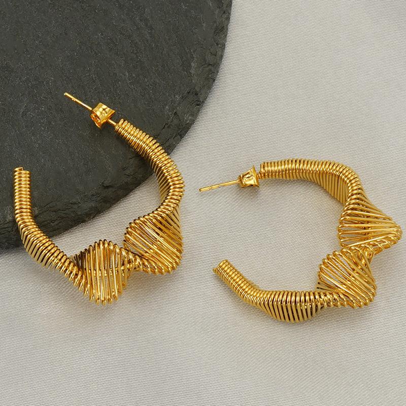 New Stainless Steel Spring Earrings Women's Hollow Irregular Design Element Ring Earrings