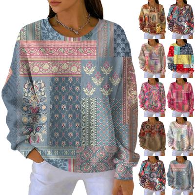 Женский модный повседневный пуловер с градиентным винтажным принтом, спортивный топ с длинным рукавом