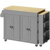 Kitchen Island With Wheels Extendable Countertop 4 Doors Adjustable Shelves Spice Rack And Towel Holder Gray
