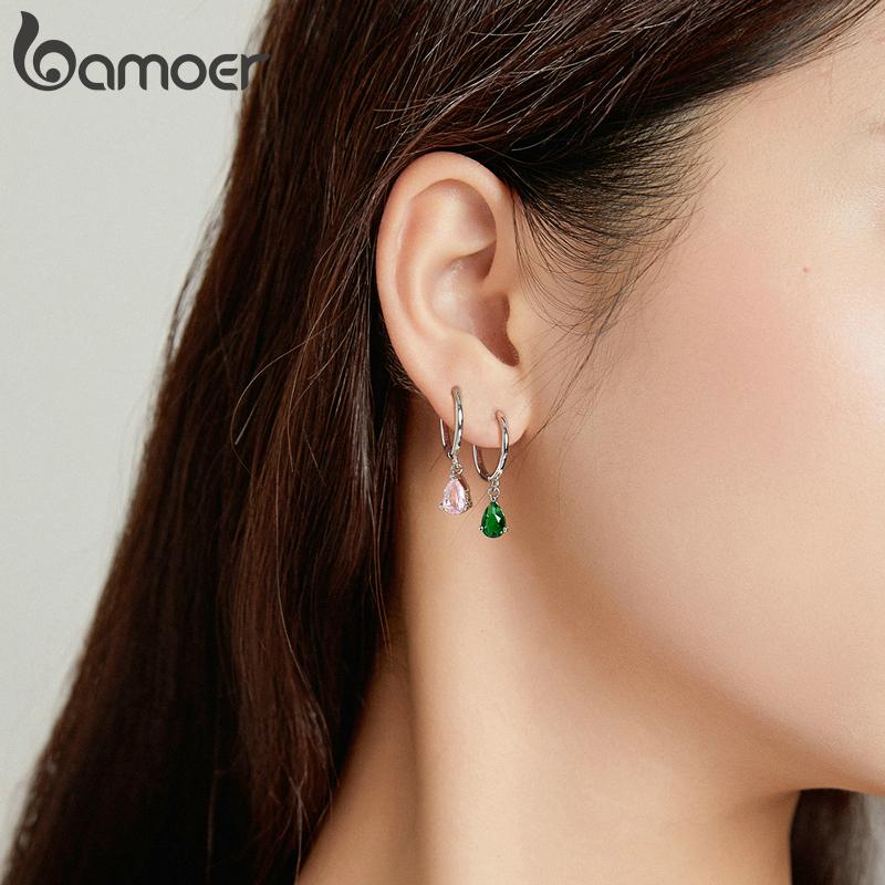 BAMOER 925 Sterling Silver Hypoallergenic Water Drop Ear Buckles for Women Delicate Jewelry
