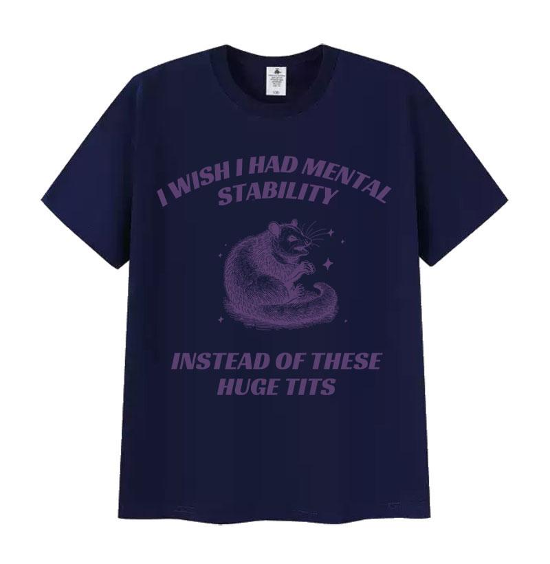 Funny I Wish I Had Mental Stability Racoon Meme T Shirts Men Women's Casual High Quality Oversized Cotton T-shirt Harajuku Tops