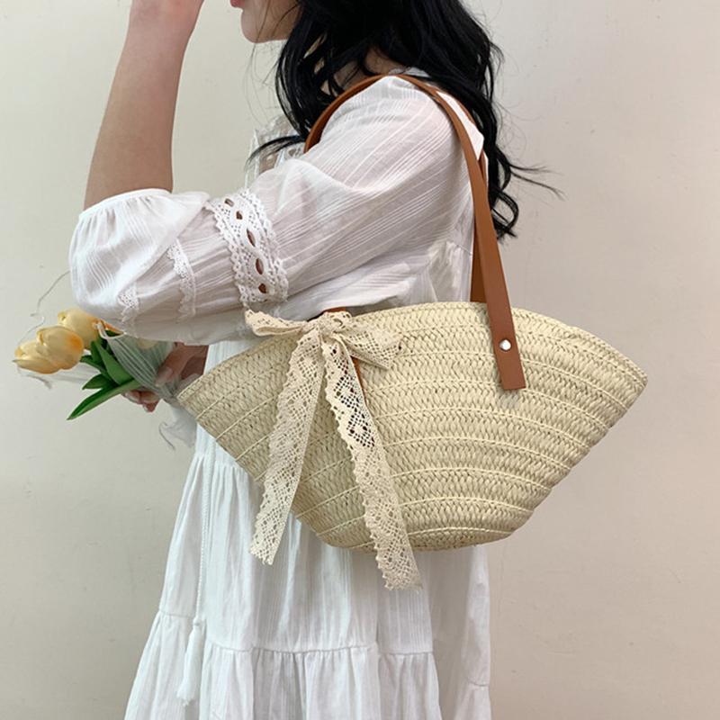 Women Braided Basket Clutches Bag Large Straw Portable Shoulder Bag Summer Beach Purses Shopper Satchel Premium