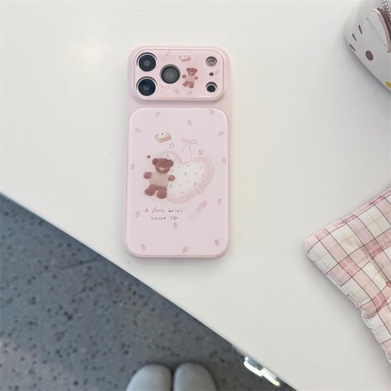 Милый розовый медведь с сердцем Чехол для телефона для iPhone 17 16 15 Pro Max Сладкий клубничный десерт Мультяшный Эстетичный Ударопрочный Чехол