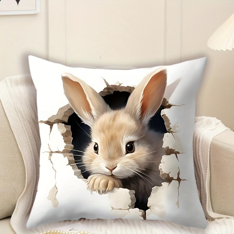 2D Effect Easter Bunny Pillow Cover Cute Peeking Rabbit Print Soft Cozy For Sofa Bed Living Room Spring Easter Decor Gifts