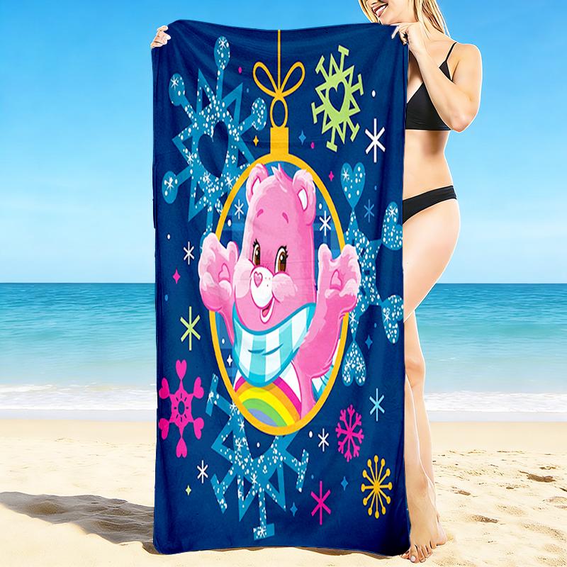 1Pc Pink Bear Ornament Snowflakes Beach Towel, Quick Dry, Multi-Use for Beach Pool Gym Yoga Home Travel, Christmas, Halloween, Xmas Gift S139