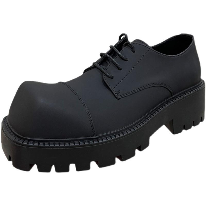 Мужские кожаные туфли на толстой подошве с квадратным носком, платформа 3,5 см, на шнуровке, летняя повседневная обувь на массивном каблуке, черные туфли для увеличения роста