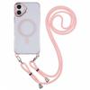 For iPhone 16 Clear Case Compatible with MagSafe Shockproof PC+TPU Phone Cover with Long Lanyard - Purple