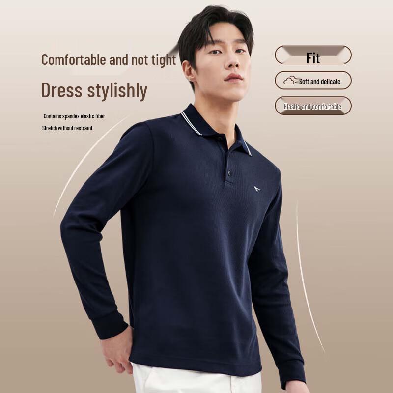 SEPTWOLVES Men's Casual Embroidered Long-Sleeve Polo Shirt