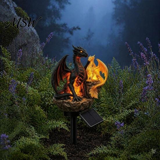 Dragon Lover Gift Ideas Solar Garden Light, Outdoor Gothic Medieval Statue Lamp, Waterproof Lantern Decor Resin Sculpture for Patio Lawn Yard