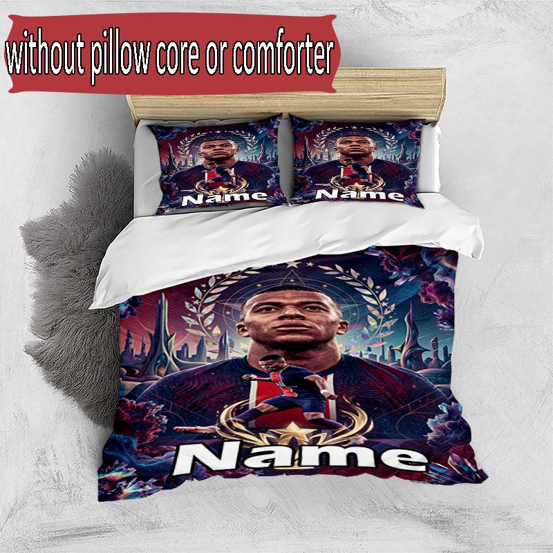 3pcs Duvet Cover Set (1*Duvet Cover + 2*Pillowcase, Without Core), Custom Name Kylian Mbappe Pattern Bedding Set, Home Bedroom Decor Gift