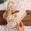 Summer Fashion Slippers Women's 2025 New Flower Outer Thick-soled Slippers One-word Slope Heel Cool Slippers