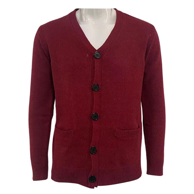 Men Solid V Neck Cardigan Knitted Jumper Long Sleeve Button Up Warm Sweater Tops