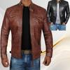 Men's PU Leather Jacket Autumn Winter Metal Zipper Buckle Zipper Vintage Long Sleeve Male Sports Turn-down Collar Coats
