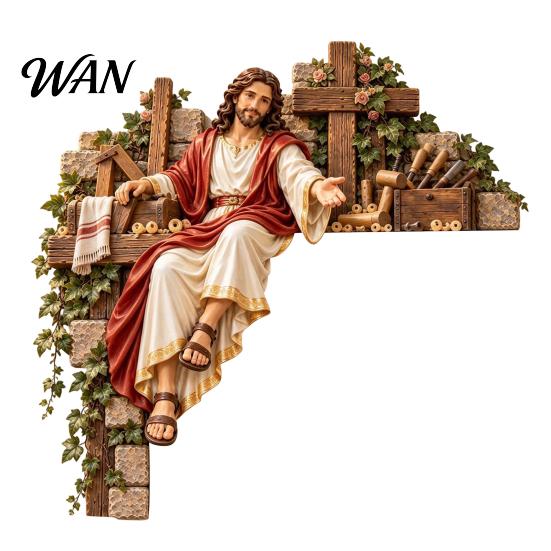 Spiritual Wall Decor for Bedroom Christian Door Corner Sign, Wood Jesus Religious Art, 2D Wooden Gift Friends Flat Faith-Inspired Frame Topper