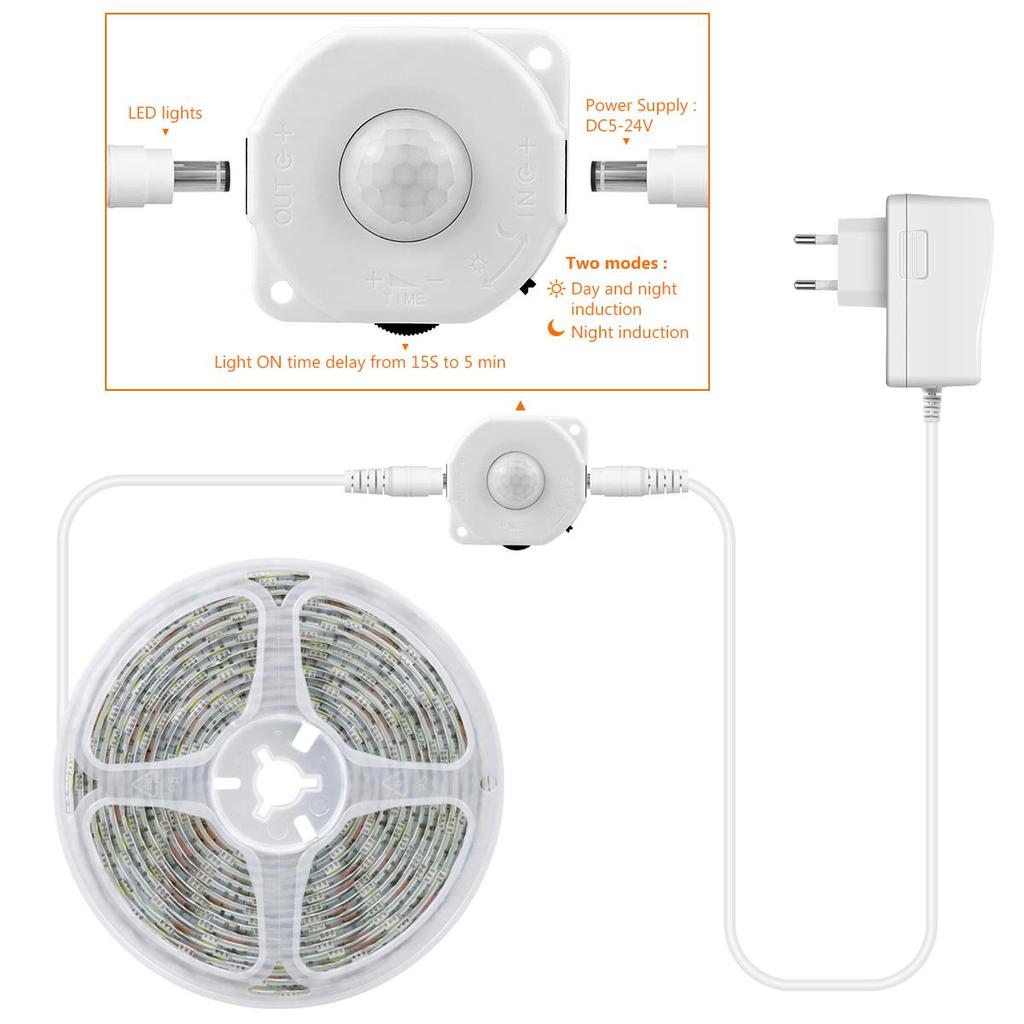 Светодиодная подсветка под шкафом. Светодиодная лента 5050. Светодиодная лампа с беспроводным ИК-датчиком движения. 12 В постоянного тока. Кухонная лестница, шкаф. Боковая подсветка кровати с вилкой европейского стандарта.