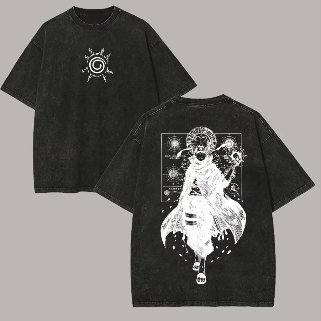 Six Paths Naruto T Shirt Sage Mode Seal Vintage Acid Wash Streetwear Retro Anime Graphic Men Tees Cotton Clothing