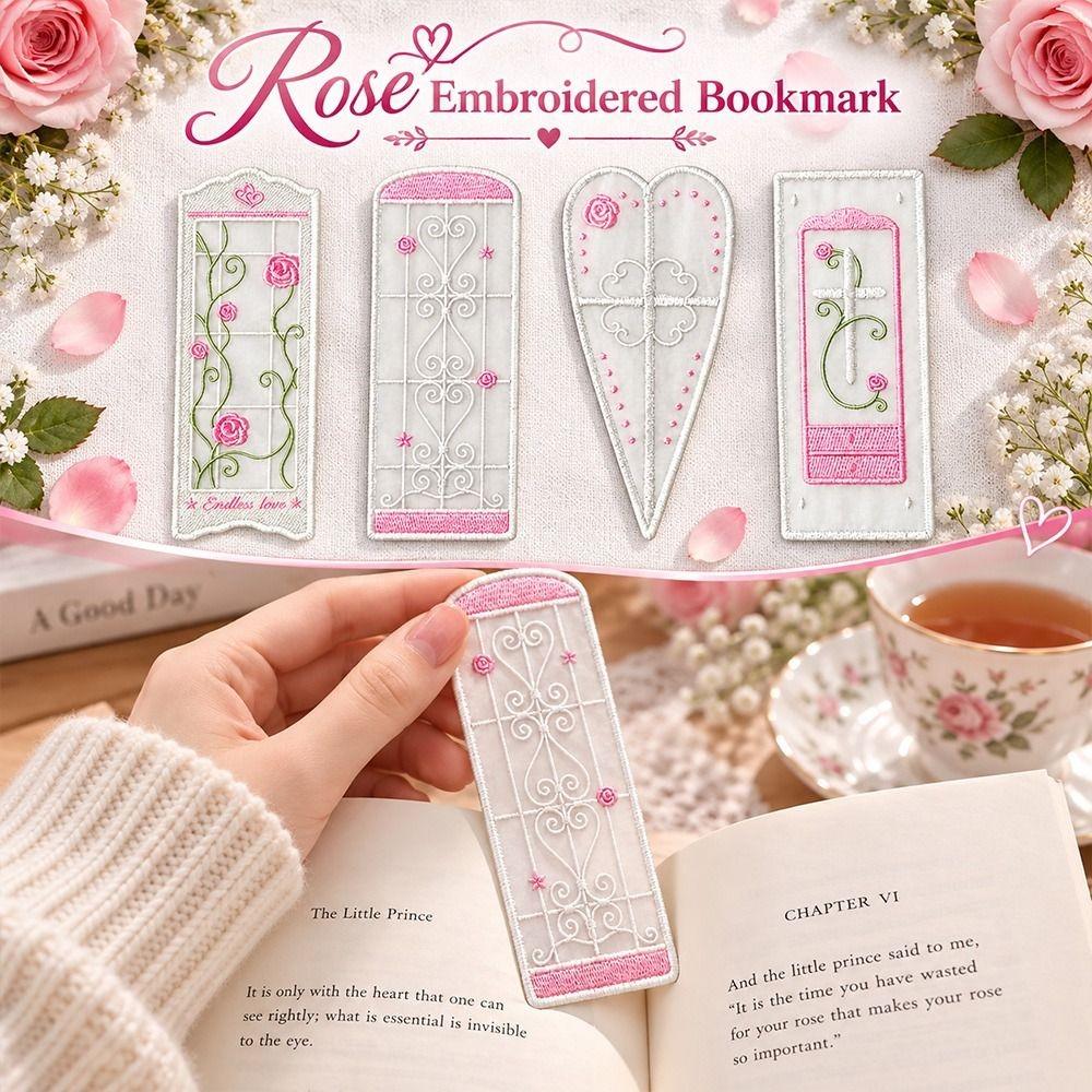 Embroidered Detail Rose Embroidered Bookmark Organza Reading Marker  Reading Marking Tool