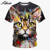 Летняя футболка с круглым вырезом, 3D-принтом разноцветного животного кошки, модная, повседневная, с коротким рукавом, детская, для мальчика