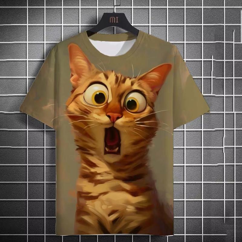 Мужские футболки с милым принтом кота в виде 3D-принта, летние женские уличные модные футболки унисекс большого размера с коротким рукавом
