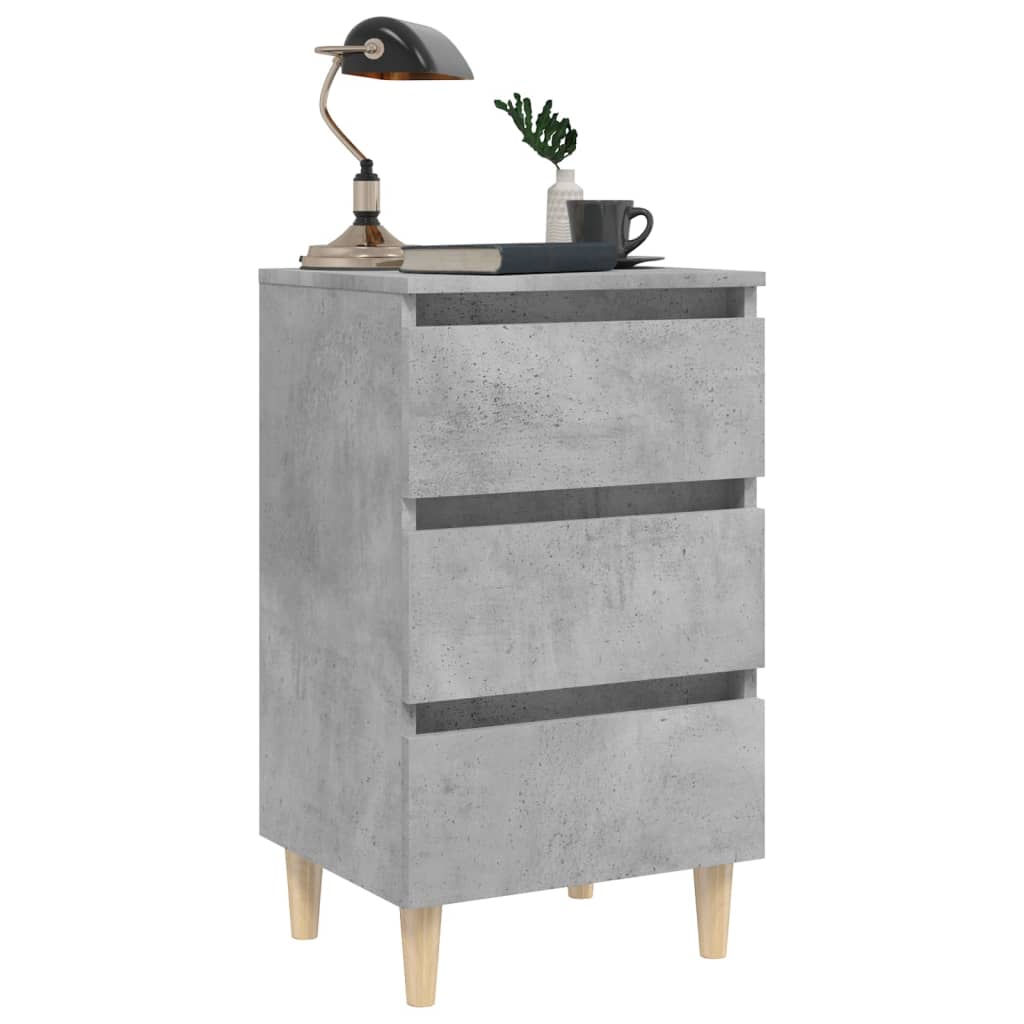 Nightstand with Solid Wood Legs Concrete Grey 40 x 35 x 69 cm