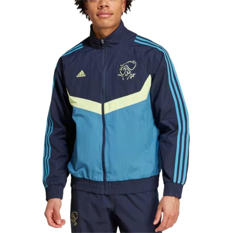 adidas Аякс Амстердам Серия Весна-Лето 24 Логотип Бренда Полоса Молния Спортивная Куртка с Длинным Рукавом Мужская Куртка Чернильно-Синий Белый IT4210
