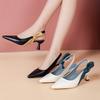 Модные темпераментные туфли-лодочки с острым носком на высоком каблуке 2024 Лето Новые Мягкая овечья кожа Открытый верх Бант Слово с босоножками на шпильке Женские