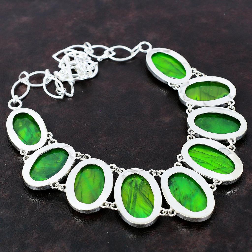 Ожерелье из лабрадорита Green Fire Ожерелье ручной работы Ожерелье из стерлингового серебра 925 пробы Регулируемая цепочка Ожерелье Ювелирные изделия из драгоценных камней Подарок для матери