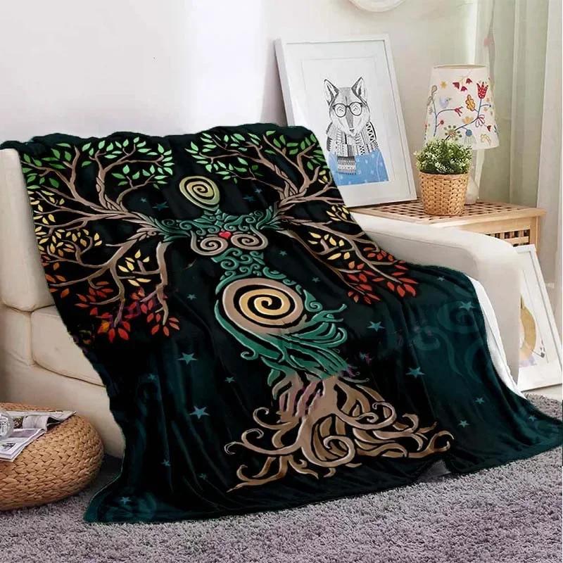 Owl Celtic Viking Blanket Tree of Life Wiccan Flannel Blanket Soft Warm Blanket Couch Bed Chair Decor for Family Camping Gifts