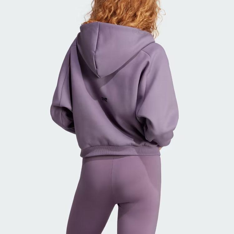 Adidas Z.N.E. Full-Zip Hoodie Solid Color Logo Loose Fit Zip-Up Hooded Sweatshirt Women Hoodies Shadow-Violet IN5132
