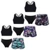 Детский комплект танкини для девочек, спортивный купальник, жилет, топ с шортами и трусами, танцевальная гимнастика, купальная одежда