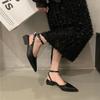 Fashion Pointed Toe Black Footwear with Low Heels Silver Summer 2024 Sandals for Woman Women's Shoes Square Vip Asian Size Daily H Sale