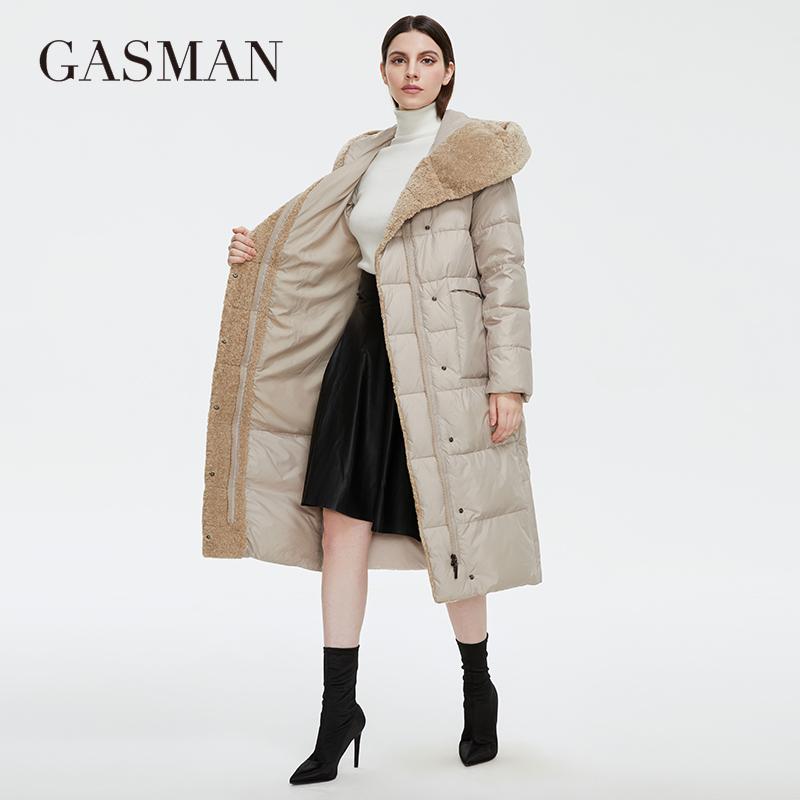 Gasman 2021 женская зимняя куртка, длинная куртка из искусственного меха с овечьими завитками, дизайнерское женское пальто, ветрозащитная шапка, женская куртка с большим карманом 81716