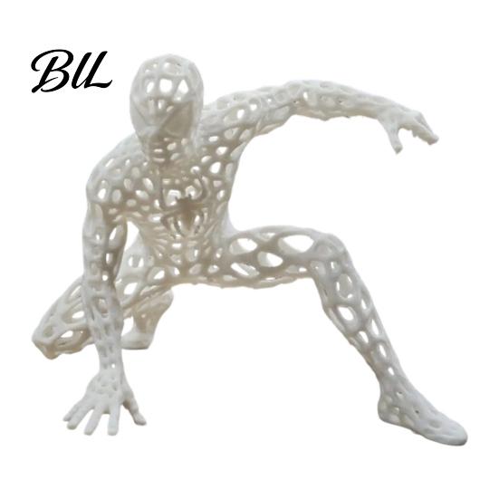 Creative PLA Plastic Figurines 3D Printed Hollow Mesh Superhero Figurine, Spider Style Action Pose Stylish Grid Sculptures Desktop Ornament,