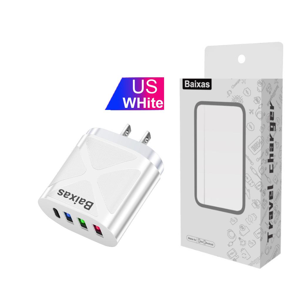 Универсальное зарядное устройство для путешествий: ЕС 3 USB + Type-C, Стандарт США/Великобритании, 5 В 2,4 А