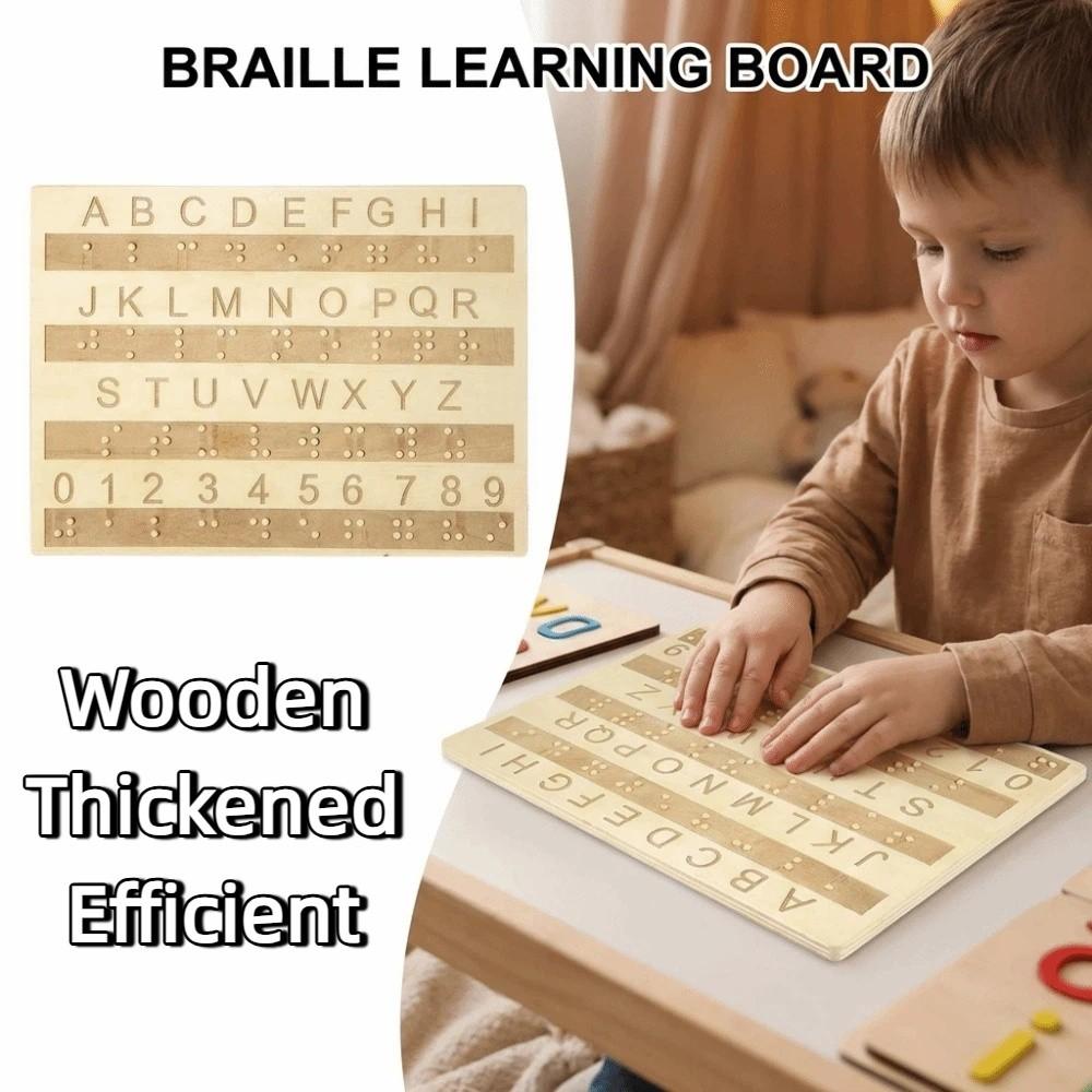 Thickened Braille Alphabet Board Wooden Tactile Letter Number Panel Blind Children Learning