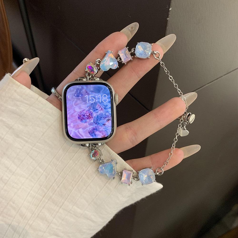 Цветной ремешок из нержавеющей стали для Apple Watch Ultra 2 49 мм 9 8 7 42 мм 44 45 мм Женский кристальный ремешок для IWatch 6 5 4 Se 38 40 41 мм