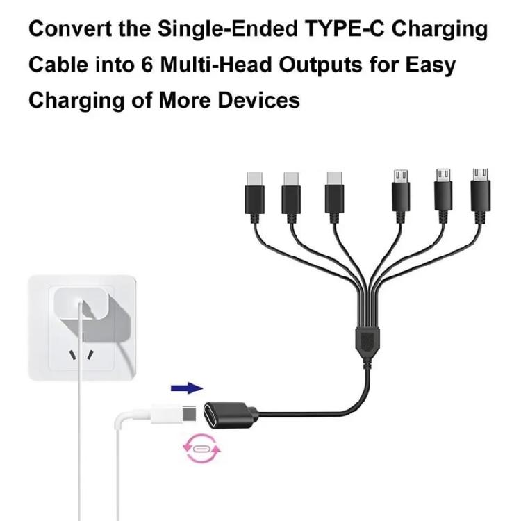 6-в-1 Зарядный аксессуар USB C Разветвитель Адаптер Кабель Шнур с Несколькими Выходами для Одновременной Зарядки до 6 Устройств