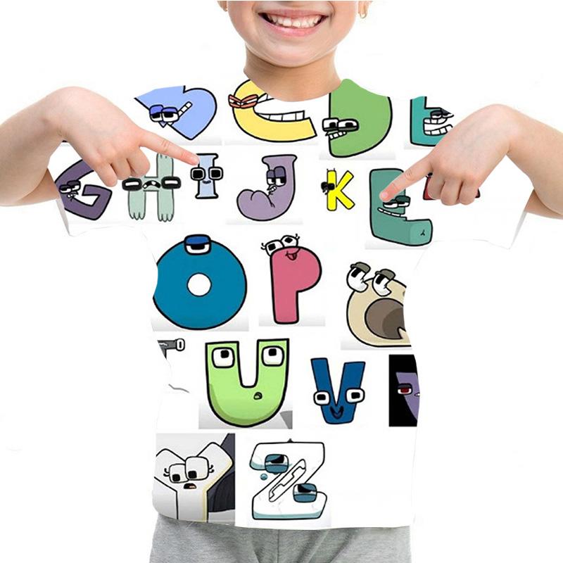 Kids Summer Casual Alphabet Lore Kindergarten Students 3D Print T-shirts Boys Girls Funny Lovely Print T-shirts Children Tops