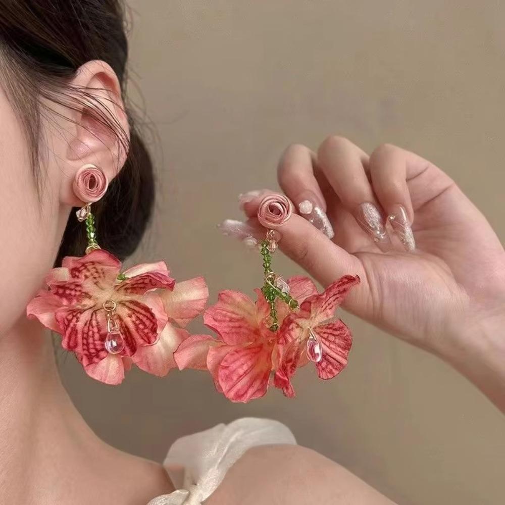 Exaggerated Beach Earrings Sweet Petals Stud Earrings Trendy Flower Dangle Earrings  Spring Summer