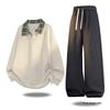 Autumn Fashion Plus Size M-8XL Youth Lapel Sweatshirt & Pants Set