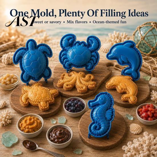 Foldable Dough Sealer Gadget Marine Animal Mini Pie Mold, Durable Non-stick Reusable Cutter, Decorative Kitchen Tools for Family Baking Hand