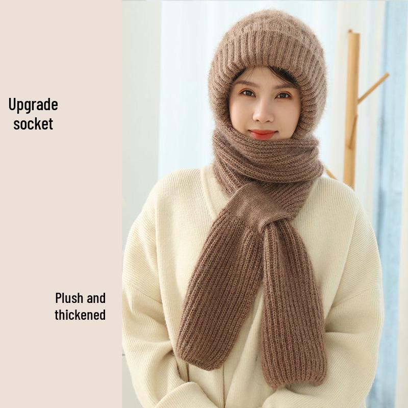Women's Double-Layer Fleece-Lined Knit Hat & Scarf Combo - Warm Winter Wool Crochet Style