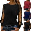 Women's Fashionable Design Tulle Long-sleeved Loose Round Neck Casual Loose T-shirt Top