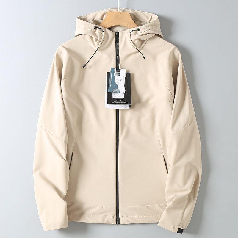 Men's Outdoor Mountain-Style Sun Protection Jacket, Solid Color Softshell Hooded Windbreaker, Sports Functional Zip-Up Jacket